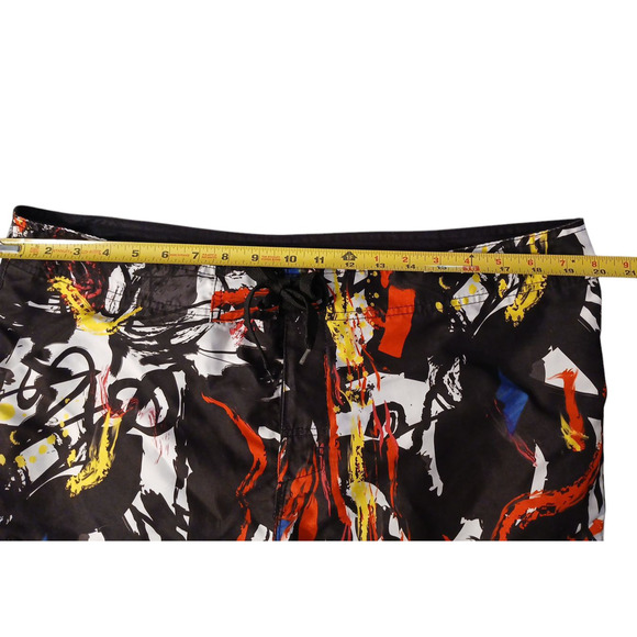 Waimea Board Shorts Mens Sz 36 Black Graffiti Paint Color Splash Art Swim Trunks - Picture 8 of 15